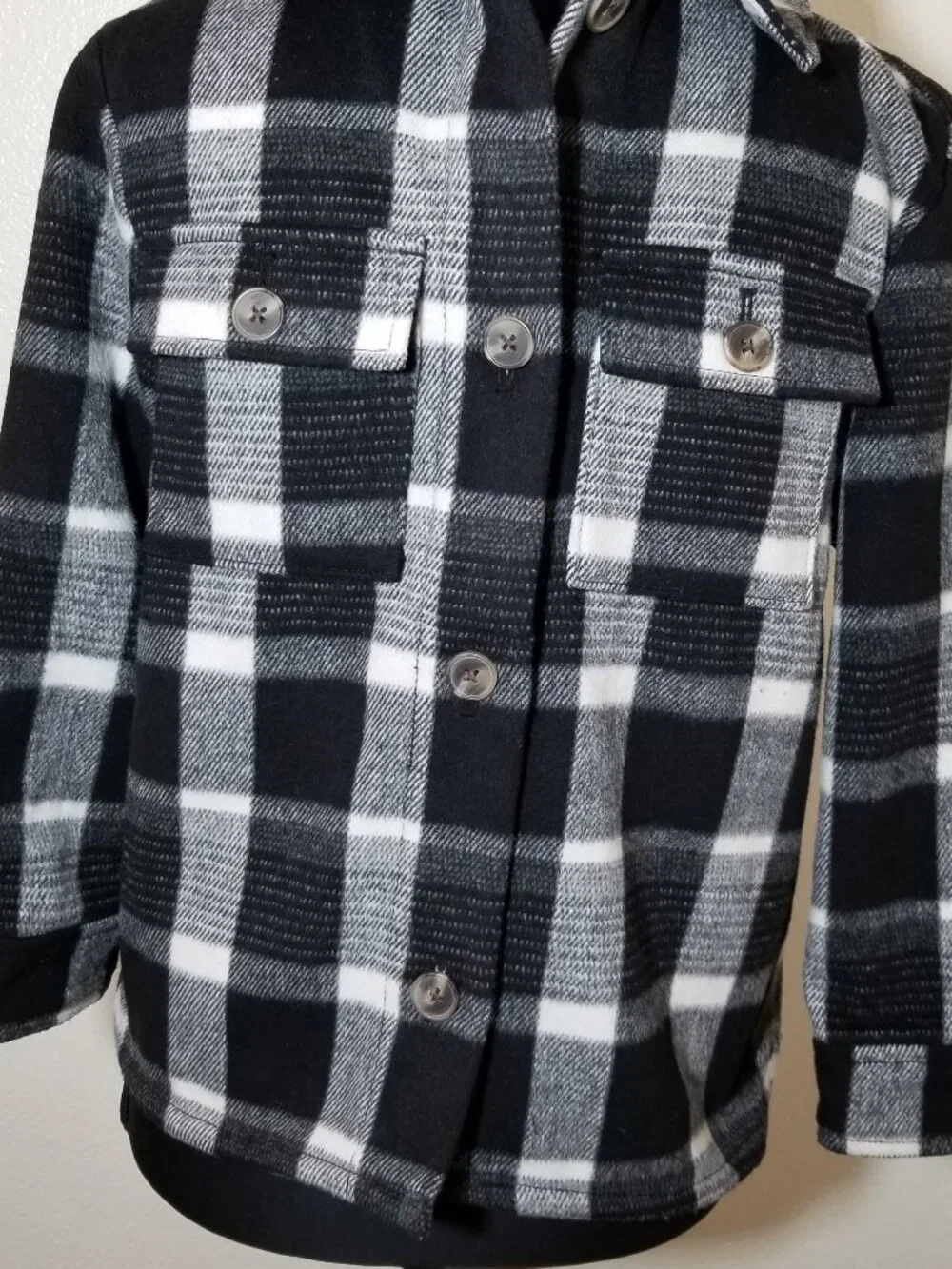 Old Navy Shacket Unisex M 8 Black White Plaid Fleece Button Up Shirt Jacket Kids